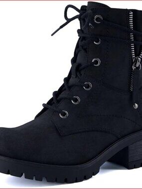 Heeled Combat Boots with Memory Foam Insoles and Faux Fur Lining